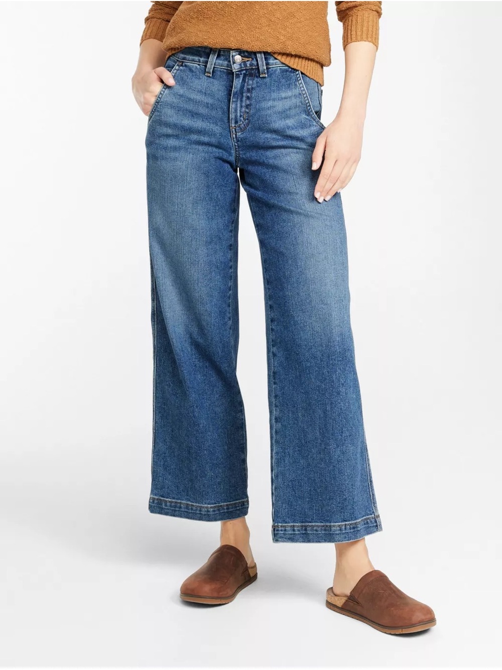 Women's Wide-Leg Blue Denim Jeans - Picture 1 of 5